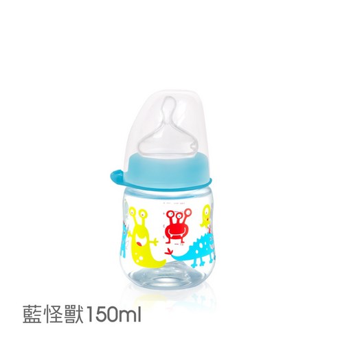 NIP】德國製專利防脹順哺玻璃/PP奶瓶加贈母乳儲存蓋-拇指/圓型(M號奶嘴), 1個, PP拇指型藍怪獸150ml-A款螺牙, 藍色, 150ml - 一般奶瓶|