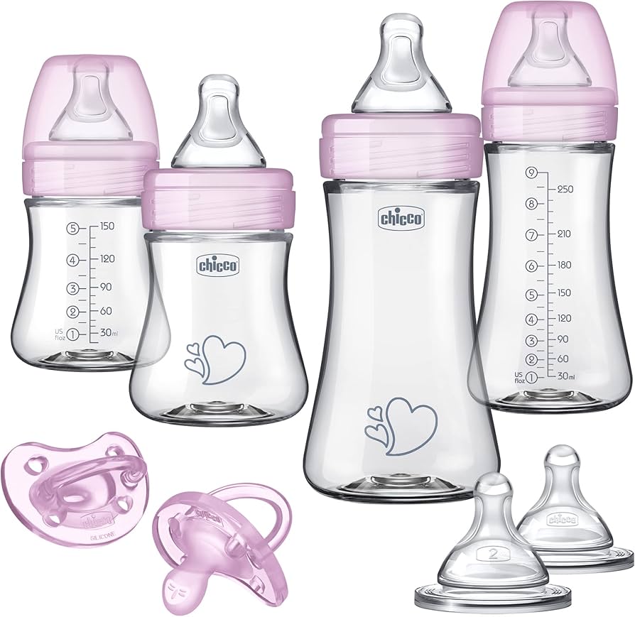 Amazon.com: Chicco Duo 新生兒混合嬰兒奶瓶入門禮品組,內部和塑膠外面| 洗碗機、奶瓶加熱器和電動消毒器| Intui-Latch 奶嘴| 透明/粉紅色: