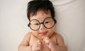 baby using white eyeglasses
